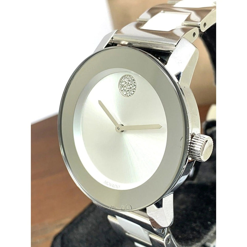 Shop Movado Bold Ceramic Silver Dial Silver Steel Strap Watch for Women - 3600638 in USA