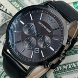 Emporio Armani Sportivo Chronograph Black Dial Brown Leather Strap Watch For Men - AR2462