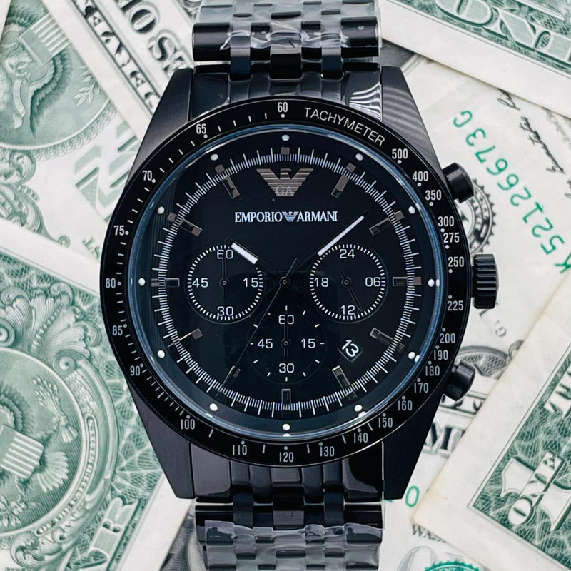 Emporio Armani Tazio Chronograph Black Dial Black Steel Strap Watch For Men - AR5989 Buy Now By Emporio Armani