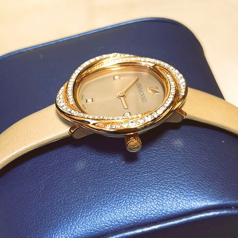 Shop Swarovski Crystal Flower Grey Dial Grey Leather Strap Watch for for Women - 5552424 in USA