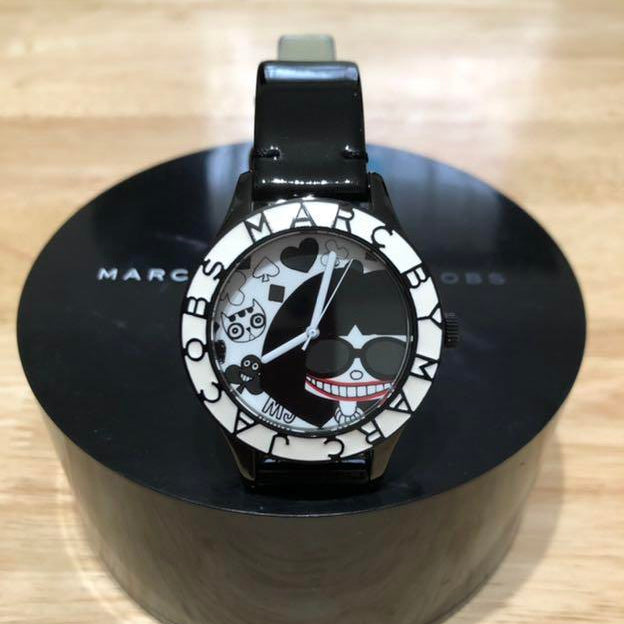 Marc Jacobs White & Black Dial Black Leather Strap Watch for Women - MBM1148 Buy Now By Marc Jacobs