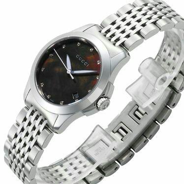 Gucci G Timeless Diamonds Mother of Pearl Black Dial Silver Steel Strap Watch For Women - YA126505 Buy Now By Gucci