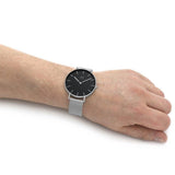 Daniel Wellington Petite Sterling Black Dial Silver Mesh Bracelet Watch For Women - DW00100304