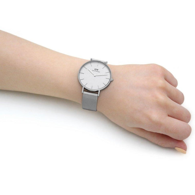 Daniel Wellington Petite Sterling Quartz White Dial Silver Mesh Bracelet Watch For Men - DW00100306