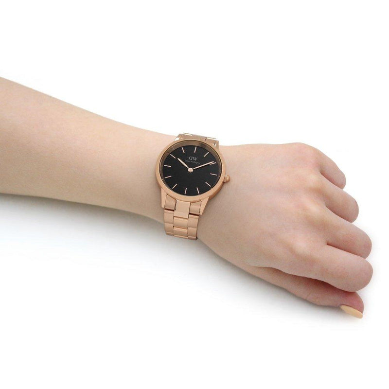 Daniel Wellington Iconic Link Black Dial Rose Gold Steel Strap Watch For Men - DW00100344 Buy Now By Daniel Wellington