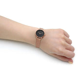 Daniel Wellington Petite Pressed Melrose Black Dial Rose Gold Mesh Strap Watch For Women - DW00100440 Buy Now By Daniel Wellington