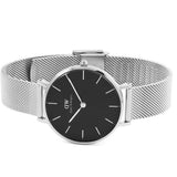 Daniel Wellington Classic Petite Sterling Black Dial Silver Mesh Bracelet Watch For Women - DW00100162