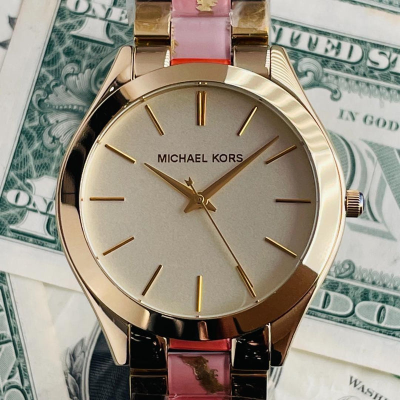 Michael Kors Slim Runway Gold Dial Two Tone Steel Strap Watch for Women - MK4300 Buy Now By Michael Kors