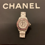 Shop Chanel J12 Sapphire Bezel Ceramic White Dial White Steel Strap Watch for Women - J12 H2010 in USA