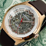 Emporio Armani Meccanico White Skeleton Dial Brown Leather Strap Watch For Men - AR60005 Buy Now By Emporio Armani