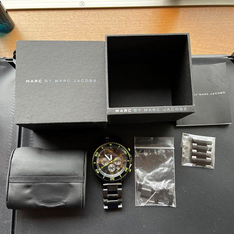 Marc Jacobs Rock Chronograph Black Dial Black Steel Strap Watch for Men - MBM5026 Buy Now By Marc Jacobs