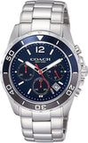 Coach Kent Chronograph Blue Dial Silver Steel Strap Watch for Men - 14602555