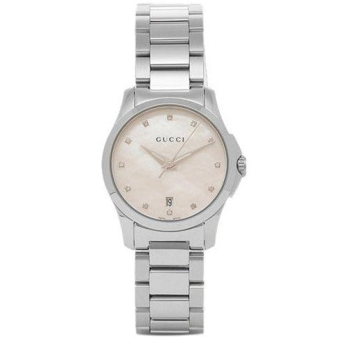 Shop Gucci G Timeless Diamonds Mother of Pearl Dial Silver Steel Strap Watch For Women - YA126542 in USA