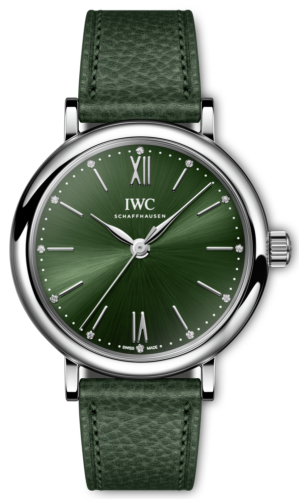 Shop IWC Portofino Automatic Automatic Green Dial Green Leather Strap Watch for Women - IW357412 in USA