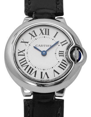 Shop Cartier Ballon Bleu Silver Dial Black Leather Strap Watch for Women - W69018Z4 in USA