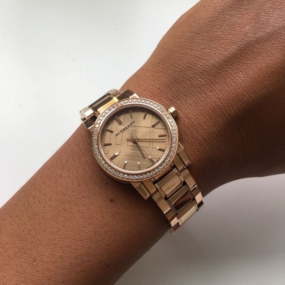 Burberry The City Diamonds Rose Dial Rose Gold Steel Strap Watch for Women - BU9225 Buy Now By Burberry