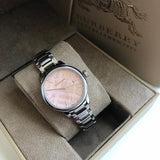 Shop Burberry The Classic Pink Dial Silver Steel Strap Watch for Women - BU10111 in USA