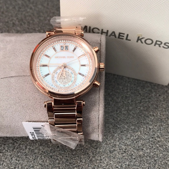 Michael Kors Sawyer Mother of Pearl White Dial Rose Gold Steel Strap Watch for Women - MK6282 Buy Now By Michael Kors