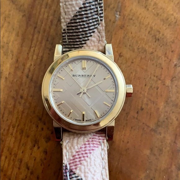 Burberry The City Gold Dial Haymarket Brown Leather Strap Watch for Women - BU9219 Buy Now By Burberry
