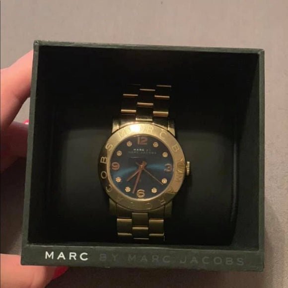 Marc Jacobs Amy Blue Dial Gold Steel Strap Watch for Women - MBM3166 Buy Now By Marc Jacobs