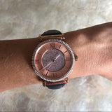 Michael Kors Catlin Rose Gold Crystal Dial Black Leather Strap Watch for Women - MK2376 Buy Now By Michael Kors