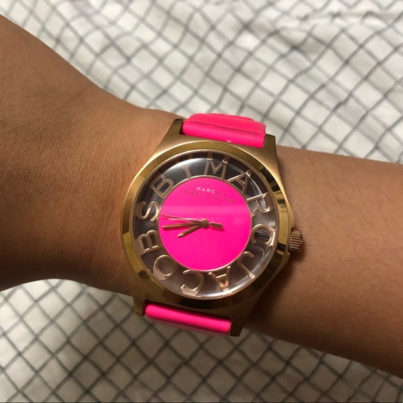Marc Jacobs Henry Skeleton Pink Dial Pink Leather Strap Watch for Women - MBM1243 Buy Now By Marc Jacobs