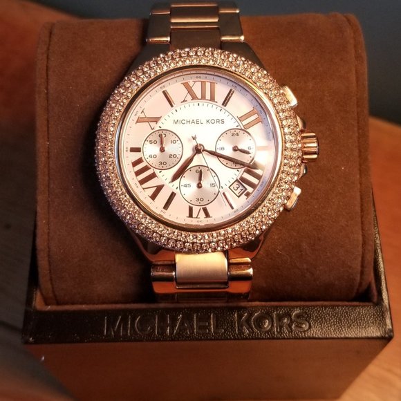 Shop Michael Kors Camille Chronograph White Dial Rose Gold Steel Strap Watch for Women - MK5636 in USA