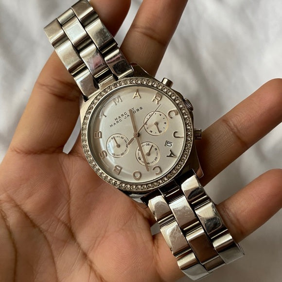 Marc Jacobs Henry Glitz Chronograph Silver Dial Silver Steel Strap Watch for Women - MBM9017 Buy Now By Marc Jacobs