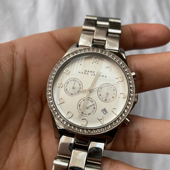Marc Jacobs Henry Glitz Chronograph Silver Dial Silver Steel Strap Watch for Women - MBM9017 Buy Now By Marc Jacobs