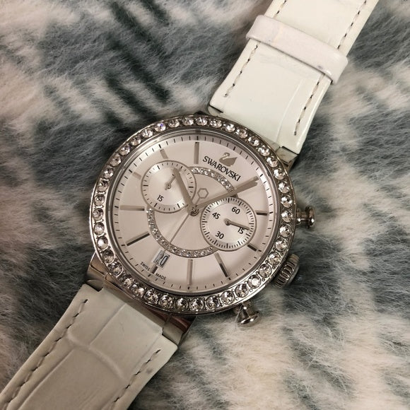Swarovski Era Journey Silver Dial White Leather Strap Watch for Women - 5295346 Buy Now By Swarovski