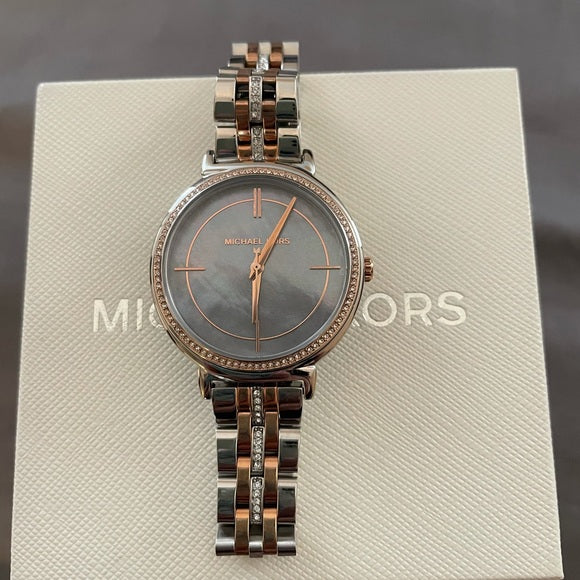 Michael Kors Cinthia Mother of Pearl Grey Dial Two Tone Steel Strap Watch for Women - MK3642 Buy Now By Michael Kors