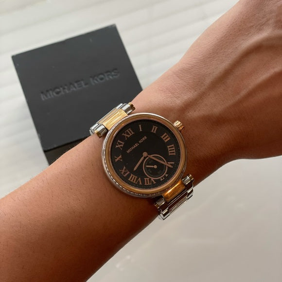 Michael Kors Skylar Black Dial Two Tone Steel Strap Watch for Women - MK5957 Buy Now By Michael Kors