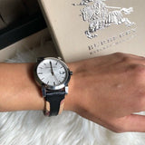 Burberry The City White Dial Black Haymarket Leather Strap Watch for Women - BU9150