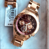 Marc Jacobs Rock Chronograph Mother of Pearl Red Dial Rose Gold Steel Strap Unisex Watch - MBM3251