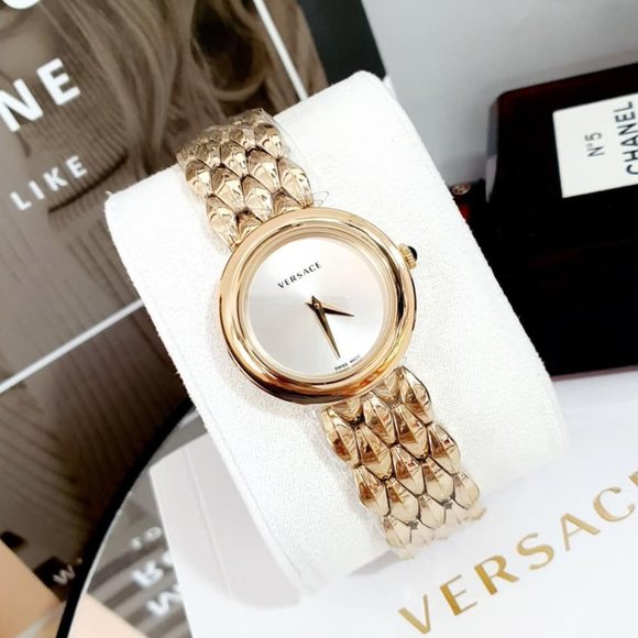Versace V-Flare Quartz Silver Dial Gold Steel Strap Watch for Women - VEBN00718 Buy Now By Versace