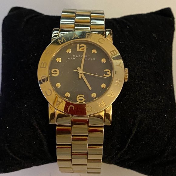 Marc Jacobs Amy Black Dial Gold Steel Strap Watch for Women - MBM3273