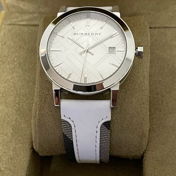 Burberry The City Silver Dial White Leather Strap Watch for Women - BU9019 Buy Now By Burberry