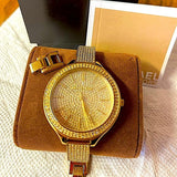 Michael Kors Slim Runway Crystals Gold Dial Gold Steel Strap Watch for Women - MK3632 Buy Now By Michael Kors