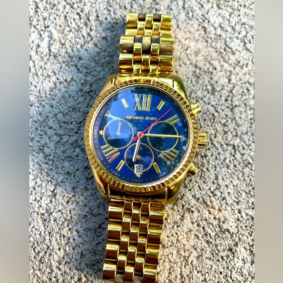 Michael Kors Lexington Chronograph Blue Dial Gold Steel Strap Watch For Women - MK6206 Buy Now By Michael Kors