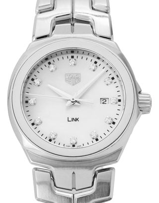 Shop Tag Heuer Link Quartz Diamonds Mother of Pearl Dial Silver Steel Strap Watch for Women - WBC1312.BA0600 in USA