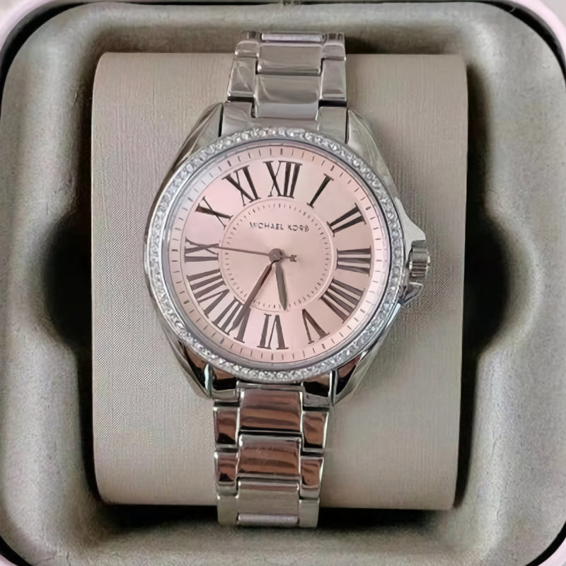 Michael Kors Kacie Three Hand Pink Dial Silver Steel Strap Watch for Women - MK6929