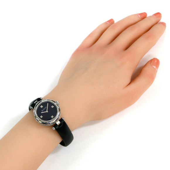Shop Gucci Diamantissima Quartz Diamonds Black Dial Black Leather Strap Watch for Women - YA141506 in USA