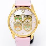 Shop Gucci G Timeless Quartz Mother of Pearl Dial Pink Leather Strap Watch For Women - YA1264132 in USA