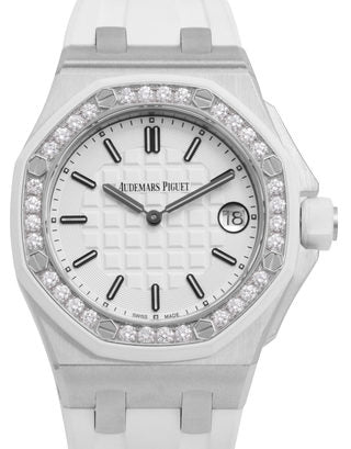 Audemars Piguet Royal Oak Offshore Quartz Diamonds White Dial White Rubber Strap Watch for Women - 67540SK.ZZ.A010CA.01