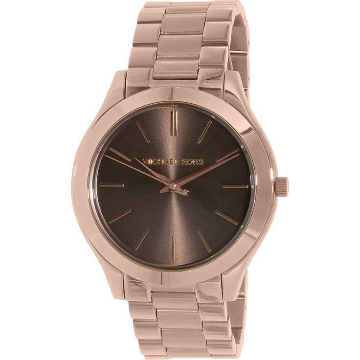 Shop Michael Kors Slim Runway Brown Dial Rose Gold Stainless Steel Strap Watch for Women - MK3181 in USA