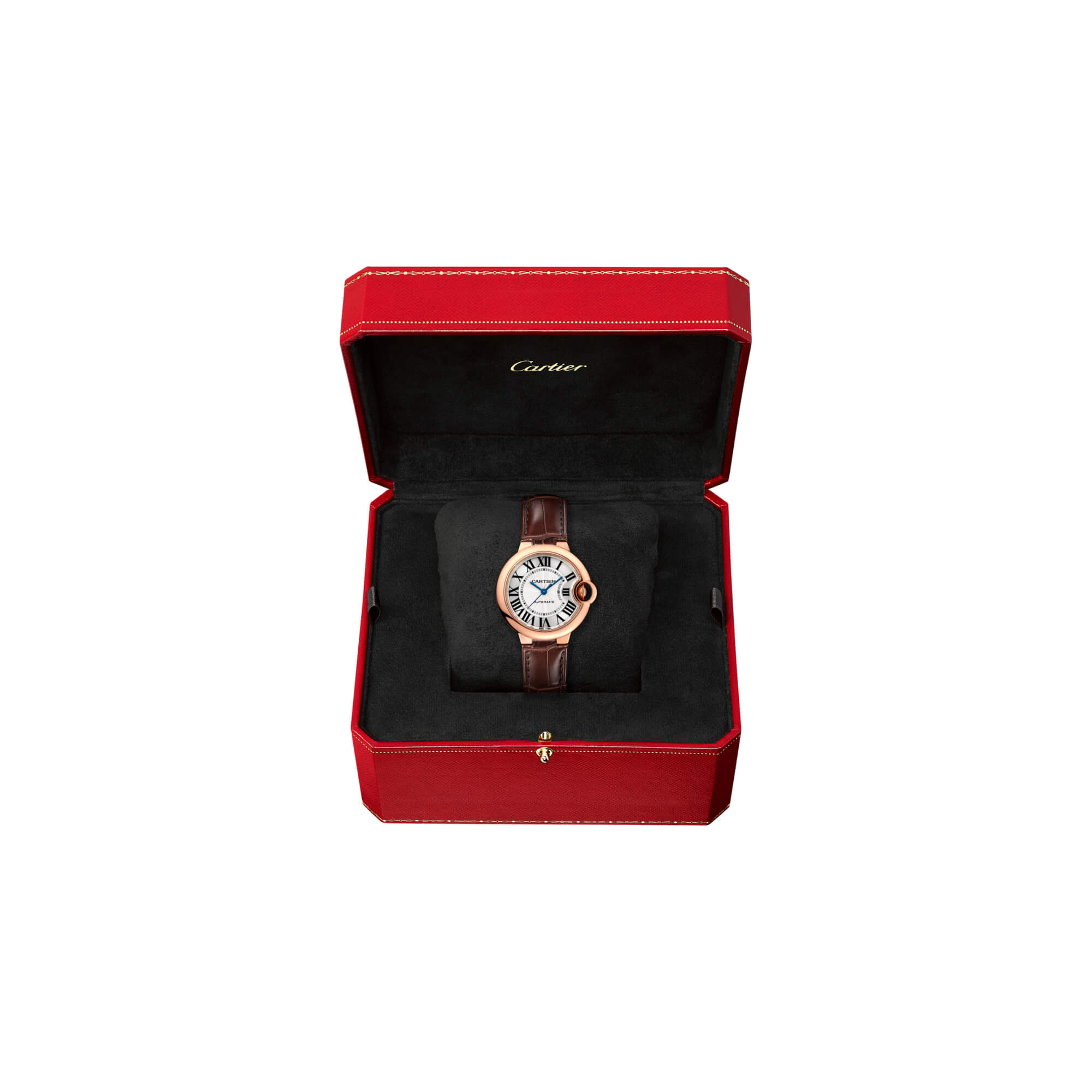 Cartier Ballon Bleu De Cartier Silver Dial Brown Leather Strap Watch for Women - W6920097