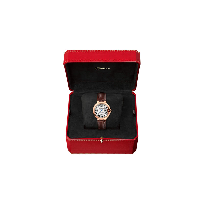 Shop Cartier Ballon Bleu De Cartier Silver Dial Brown Leather Strap Watch for Women - W6920097 in USA