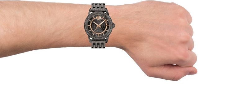 Versace Viamond Quartz Black Dial Grey Steel Strap Watch For Men - VEPO00520 Buy Now By Versace