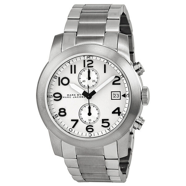 Shop Marc Jacobs Larry Chronograph White Dial Silver Steel Strap Watch for Men - MBM5030 in USA