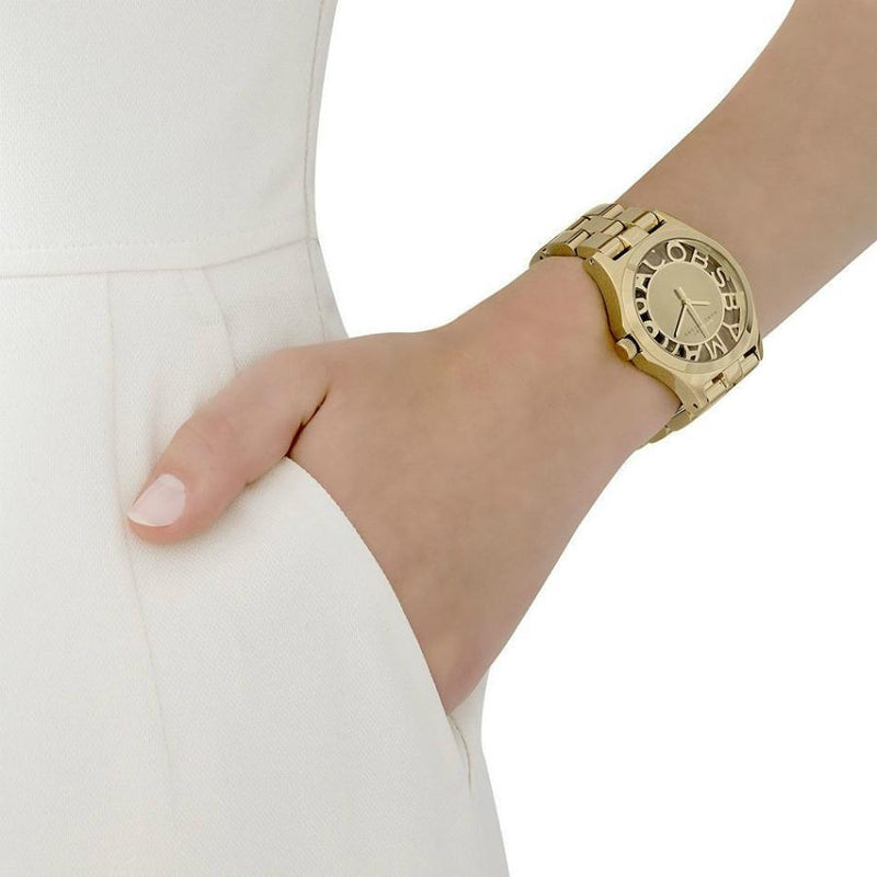 Marc Jacobs Henry Transparent Gold Dial Gold Steel Strap Watch for Women - MBM3206 Buy Now By Marc Jacobs